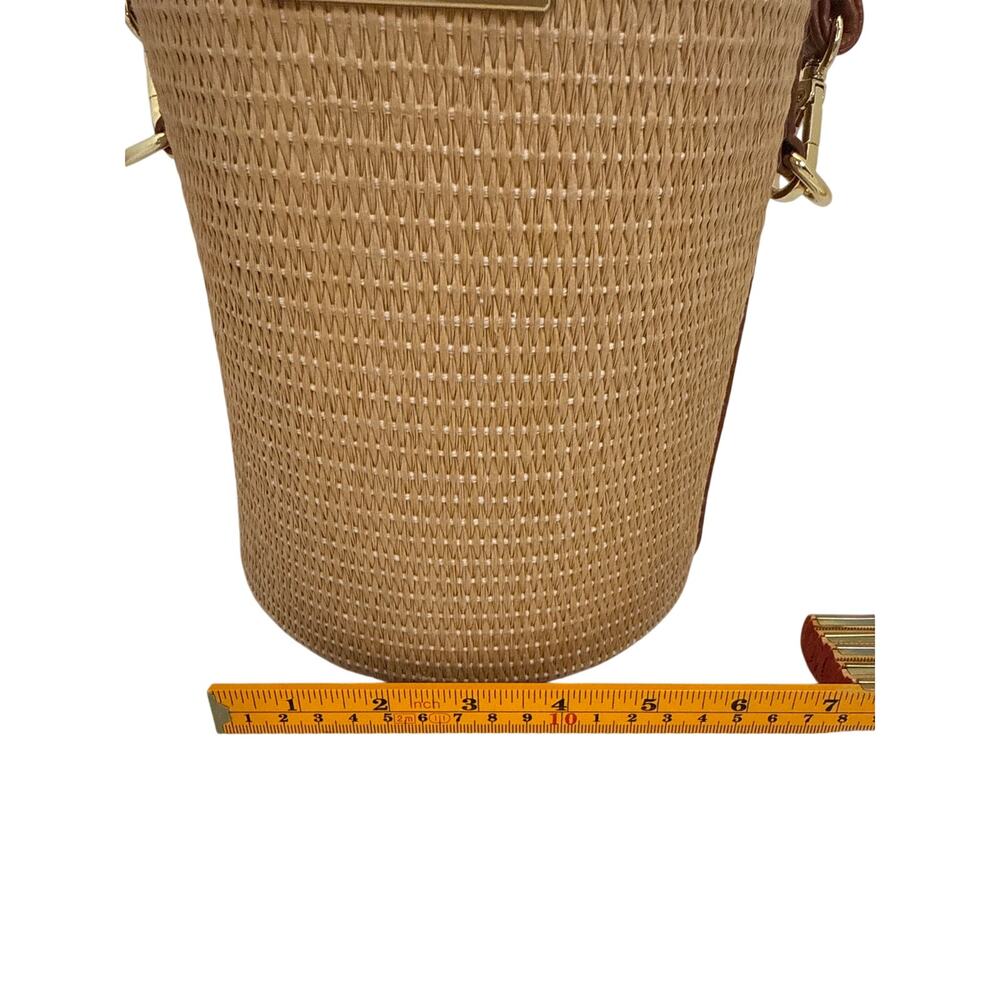 Katie Loxton Gigi Straw Woven Bucket Bag Bamboo Handle Brown Crossbody NWOT - Picture 7 of 9